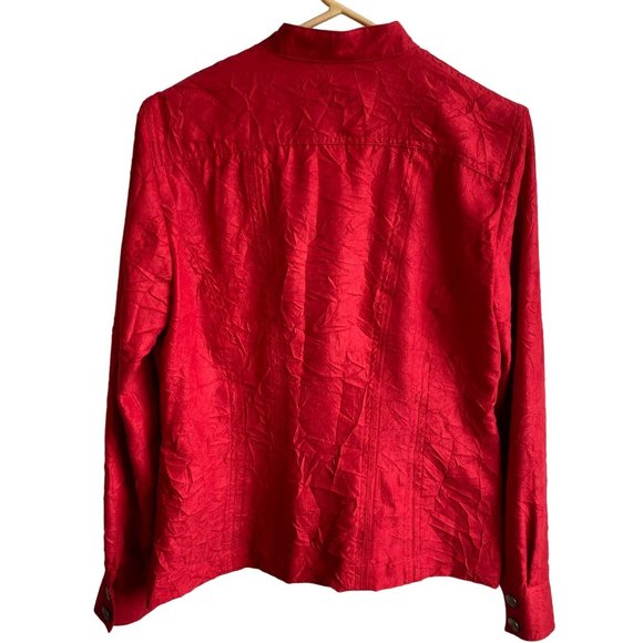 Women's Vintage Multiples red crepe gold button jacket blazer sz M - Picture 7 of 9